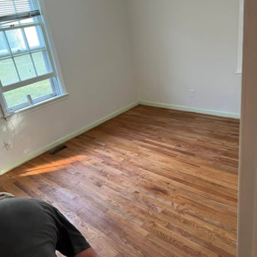 Freshly stained wood flooring.