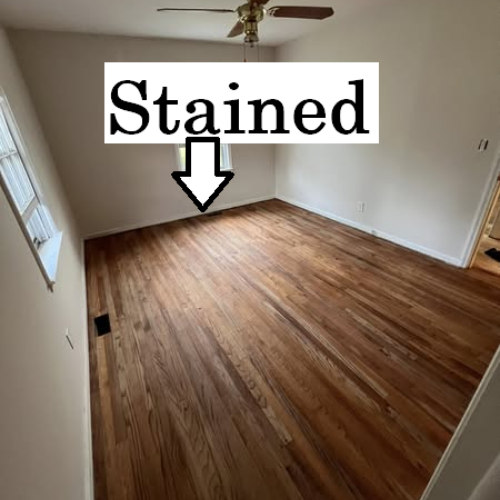 Stained hardwood floors.