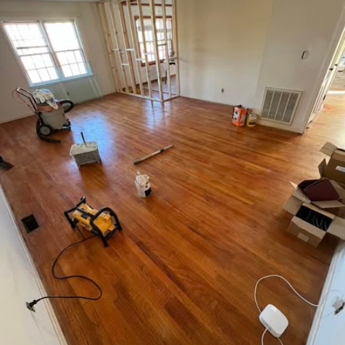 Pre sanded wood floors prepped for work.