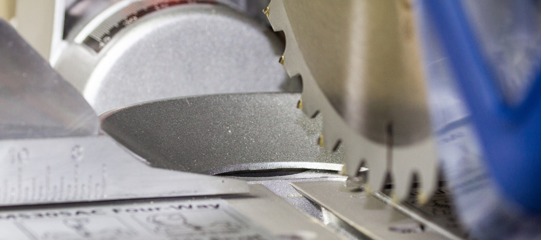 A close up of a chop saw blade