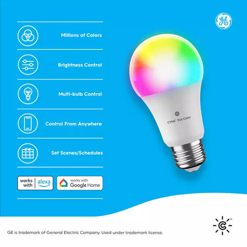 GE Cync A19 Smart LED Light Bulb, Color Changing Smart WiFi Light, Works with Alexa and Google Home Color-Changing GE Lighting