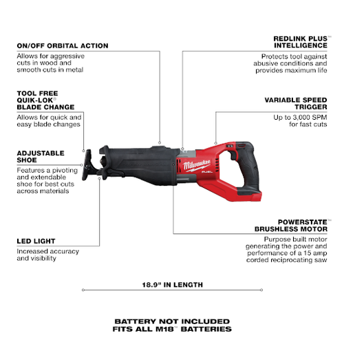Milwaukee M18 FUEL™ Super SAWZALL® Reciprocating Saw Rental – Tool Only