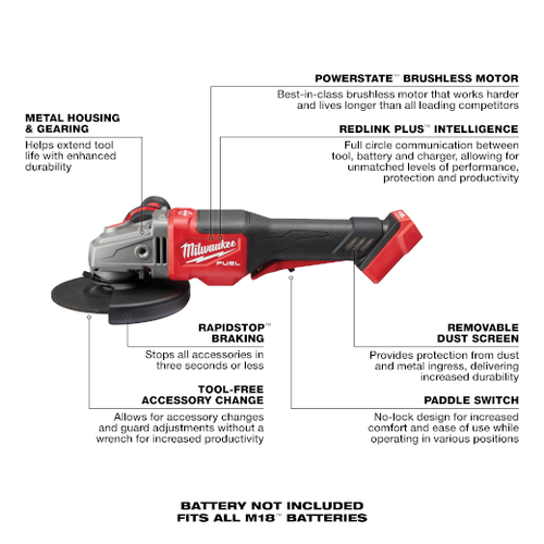 Milwaukee M18 FUEL™ 4-1/2″ – 6″ Braking Grinder Rental – Tool Only