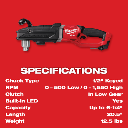 Milwaukee M18 FUEL™ Super Hawg 1/2″ Right-Angle Drill Rental – Tool Only