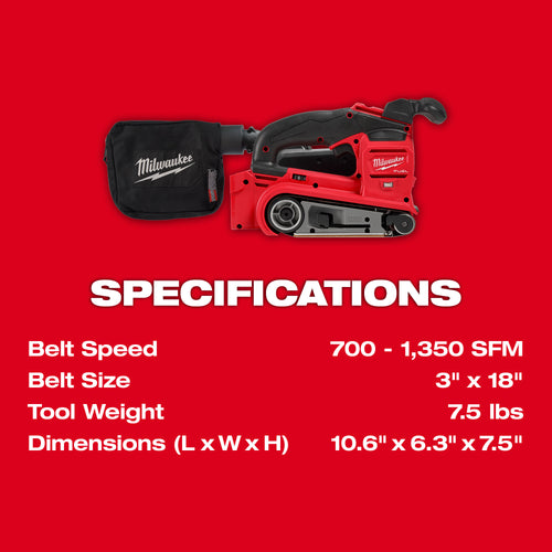 Milwaukee M18 FUEL™ 3″ × 18″ Belt Sander Rental – Tool Only