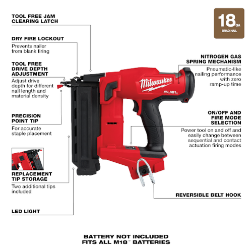 Milwaukee M18 FUEL™ 18-Gauge Brad Nailer Rental – Tool Only