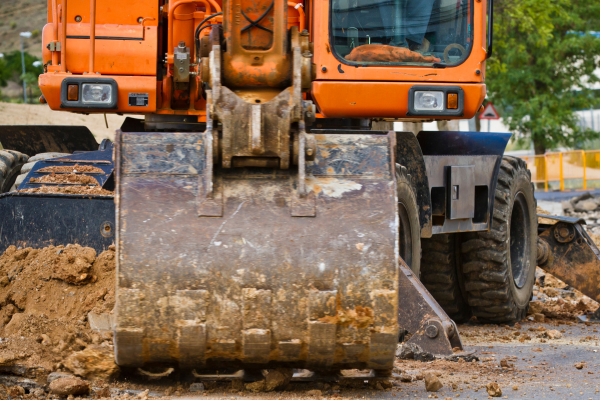 An orange excavator