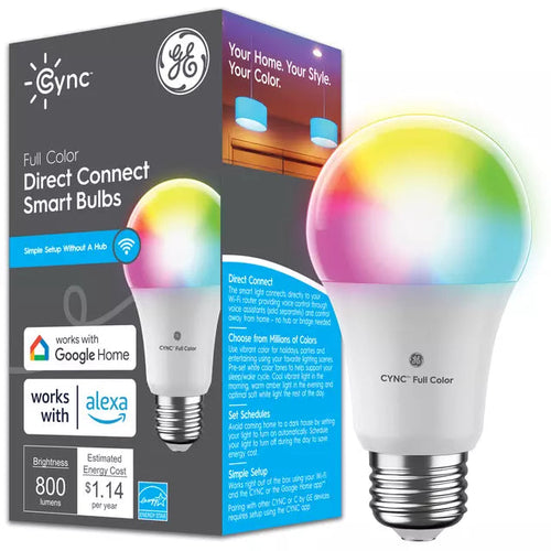 GE Cync A19 Smart LED Light Bulb, Color Changing Smart WiFi Light, Works with Alexa and Google Home Color-Changing GE Lighting