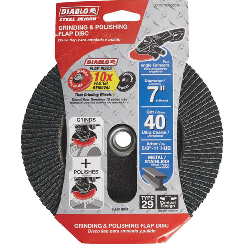 Diablo 7 In. x 5/8 In.-11 40-Grit Type 29 Steel Demon Angle Grinder Flap Disc with Hub Diablo