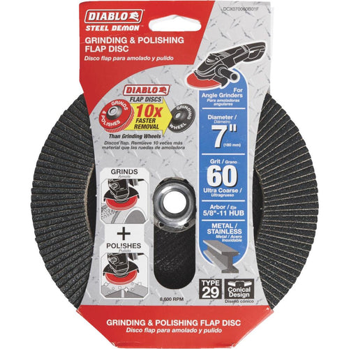 Diablo 7 In. x 5/8 In.-11 60-Grit Type 29 Steel Demon Angle Grinder Flap Disc with Hub Diablo