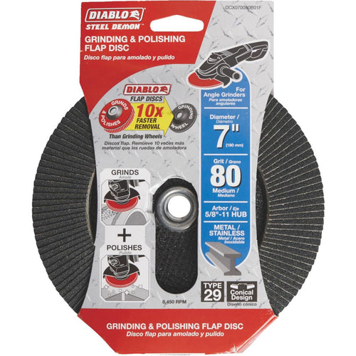 Diablo 7 In. x 5/8 In.-11 80-Grit Type 29 Steel Demon Angle Grinder Flap Disc with Hub Diablo