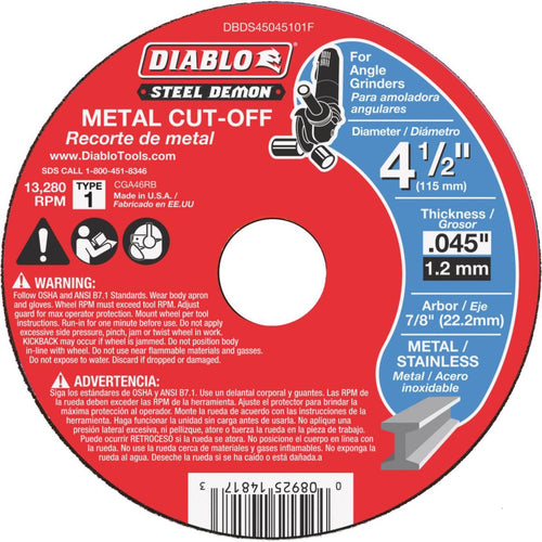 Diablo Steel Demon Type 1 4-1/2 In. x 0.045 In. x 7/8 In. Metal Cut-Off Wheel Diablo