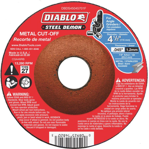Diablo Steel Demon Type 27 4-1/2 In. x 0.045 In. x 7/8 In. Metal Cut Off Wheel Diablo