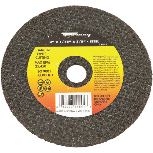 Forney Type 1 3 In. x 1/16 In. x 3/8 In. Steel Cut-Off Wheel Forney