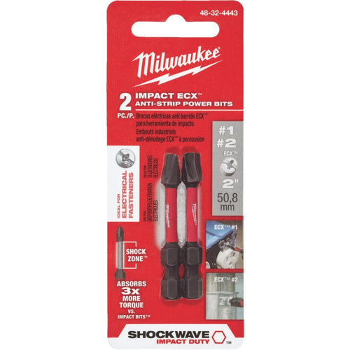 Milwaukee Shockwave #1 and #2 ECX 2 In. Power Impact Screwdriver Bit (2-Pack) Milwaukee