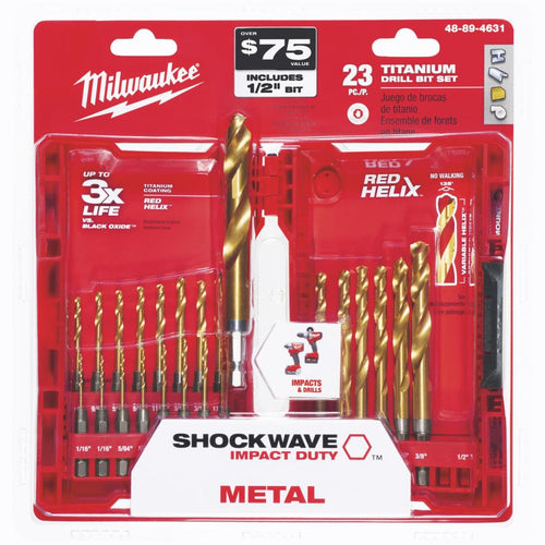 Milwaukee Shockwave 23-Piece Impact Duty Titanium Hex Shank Drill Bit Set, 1/16 In. thru 1/2 In. Milwaukee