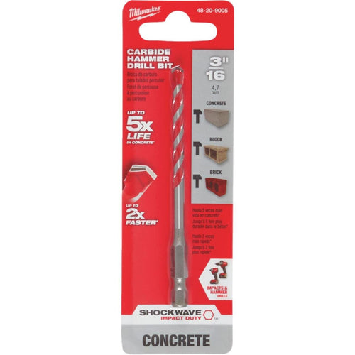 Milwaukee Shockwave 3/16 In. x 4 In. Carbide Masonry Drill Bit Milwaukee