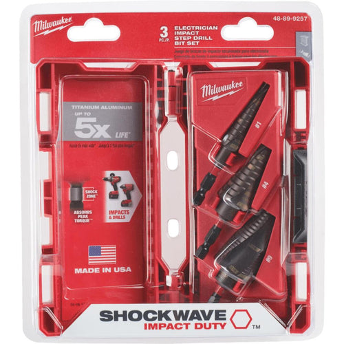 Milwaukee Shockwave Impact Duty 3-Piece Titanium Step Drill Bit Set, #1 #4 #9 Milwaukee