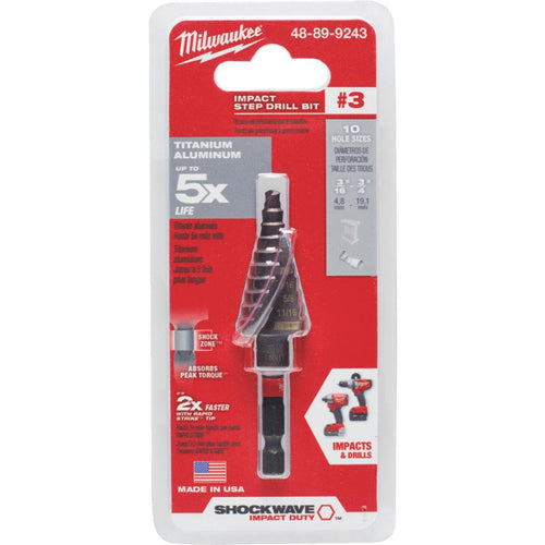 Milwaukee Shockwave Impact Duty 3/16 In. - 3/4 In. #3 Step Drill Bit, 10 Steps Milwaukee