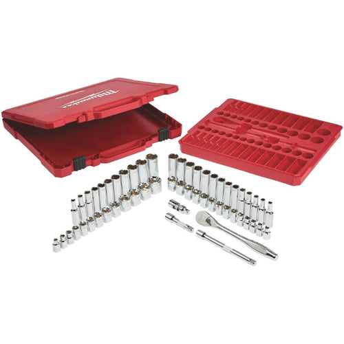 Milwaukee Standard/Metric 3/8 In. Drive 6-Point Ratchet & Socket Set (56-Piece) Milwaukee
