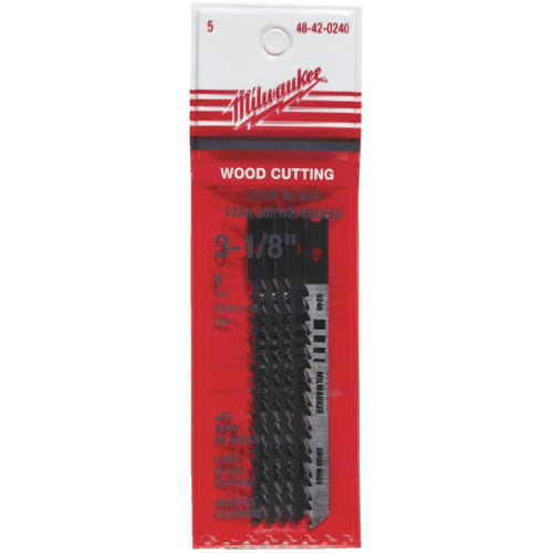 Milwaukee U-Shank 3-1/8 In. x 8 TPI High Carbon Steel Jig Saw Blade, Wood Cutting (5-Pack) Milwaukee