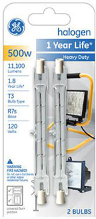 500W HALOGEN T3 BULB QUARTZ R7S BASE 2PK General Electric