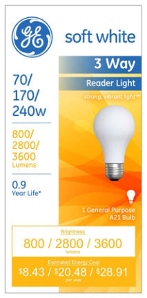 70/170/240W A21 SWW 3 way Incand. General Electric