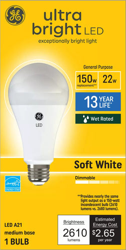 GE Ultra Bright LED 150 Watt Replacement A21 General Purpose Bulb GE Lighting