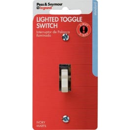 15A Ivory Single-Pole Lighted Toggle Quiet Switch Legrand - Pass & Seymour