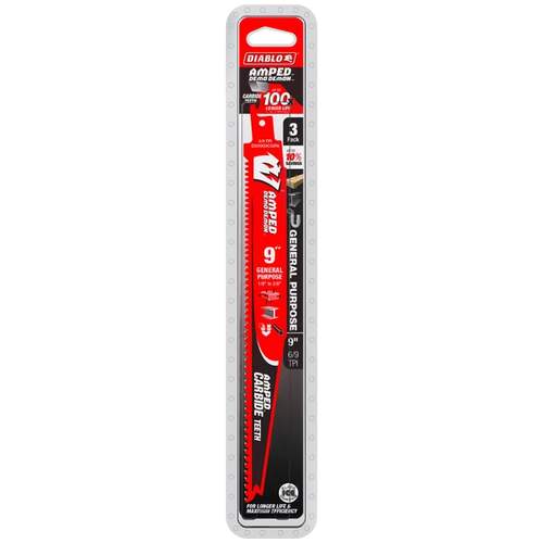Diablo 9 6/9TPI AMPED™ Demo Demon™ Carbide Teeth Reciprocating Saw Blades for General Purpose Cuts Freud America Diablo