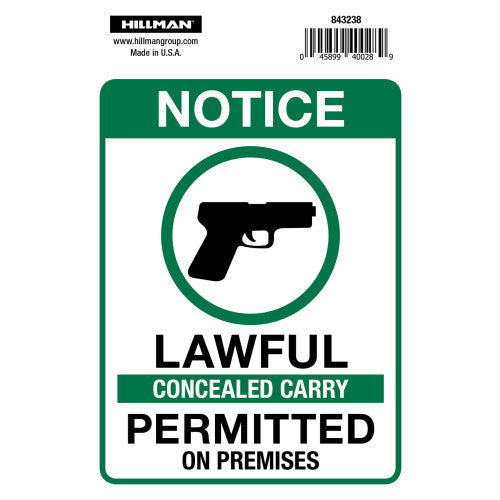 Hillman Adhesive Concealed Carry Permitted Sign Hillman Group