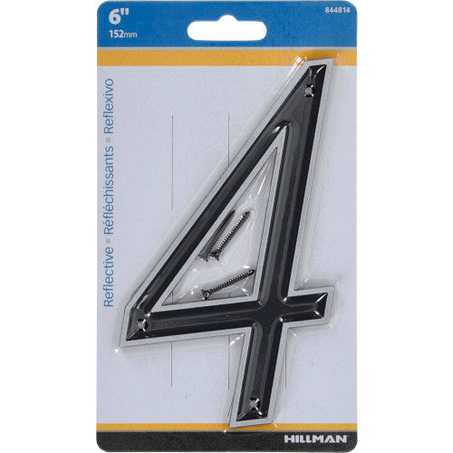 Hillman Black & Silver Reflective Plastic House Number 4 Hillman Group