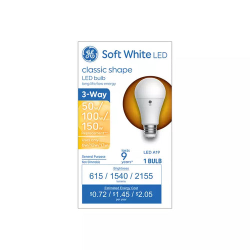 GE 3-Way A19 LED Light Bulb 150/100/50 Watt Replacement Soft White GE