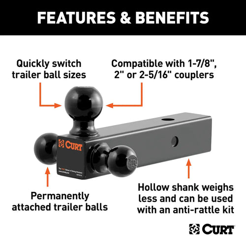 CURT Multi-Ball Mount 2-1/2 Hollow Shank Black Balls CURT