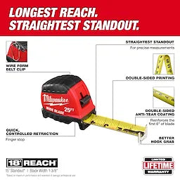 Milwaukee 25ft Wide Blade Tape Measure Milwaukee