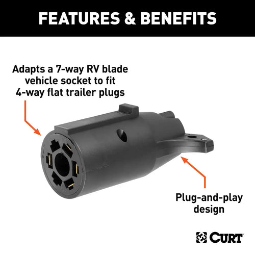 CURT Electrical Adapter 7-Way RV Blade Vehicle to 4-Flat Trailer CURT