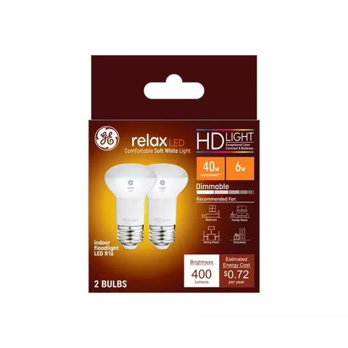 GE Lighting GE Relax HD R16 LED Light Bulbs, Indoor Floodlights, 40 Watt Replacement, Soft White (2 Pack) GE Lighting