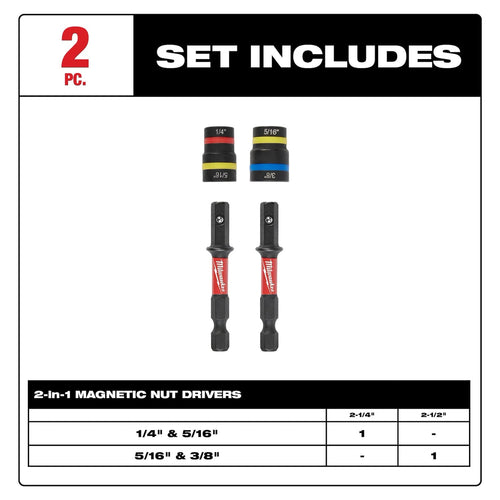 Milwaukee 2PC SHOCKWAVE™ Impact Duty QUIK-CLEAR™ 2-in-1 Magnetic Nut Driver Set Milwaukee