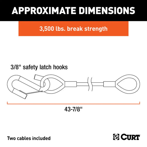 CURT 43-7/8 Safety Cables with 2 Snap Hooks 3,500 lbs Vinyl-Coated CURT