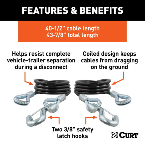 CURT 43-7/8 Safety Cables with 2 Snap Hooks 3,500 lbs Vinyl-Coated CURT