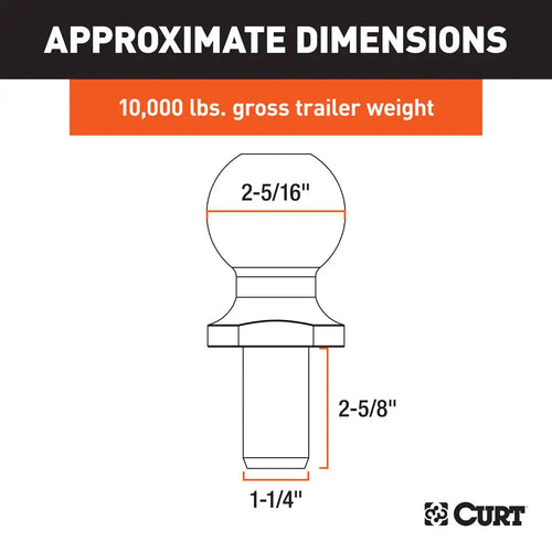 CURT 2-5/16 Trailer Ball (1-1/4 x 2-5/8 Shank, 10,000 lbs., Chrome, Packaged) #40168 CURT