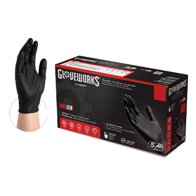 AMMEX Gloveworks Black Nitrile PF Ind SM Gloves AMMEX