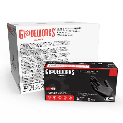 AMMEX Gloveworks Black Nitrile PF Ind SM Gloves AMMEX