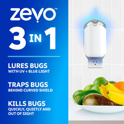 ZEVO Flying Insect Trap, Fly Trap (1 Plug-In Base + 1 Cartridge) 3 in 1 Zevo