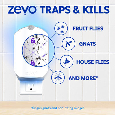 ZEVO Flying Insect Trap, Fly Trap (1 Plug-In Base + 1 Cartridge) 3 in 1 Zevo