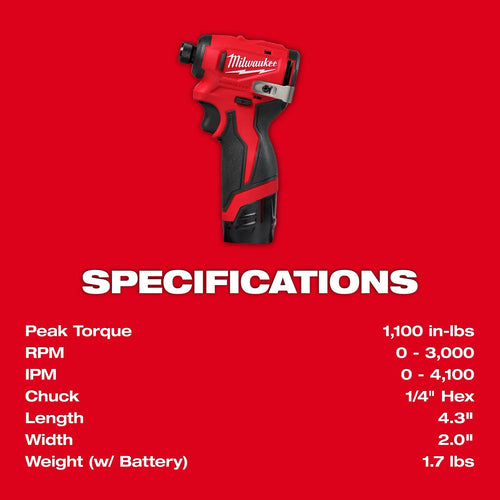 Milwaukee M12™ Subcompact Brushless 1/4 Hex Impact Driver Kit Milwaukee