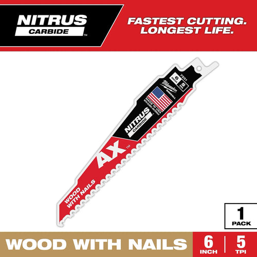 Milwaukee 9 5 TPI AX™ w/NITRUS™ Carbide Teeth SAWZALL® Blade for Wood with Nails Milwaukee