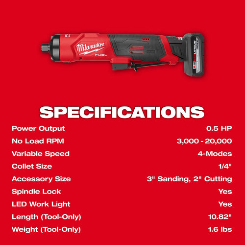 Milwaukee M12 FUEL™ 1/4 Straight Die Grinder Kit Milwaukee