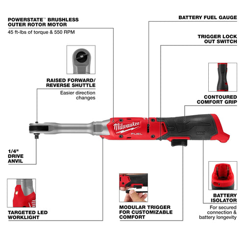 Milwaukee M12 FUEL™ 1/4 Extended Reach Ratchet Milwaukee
