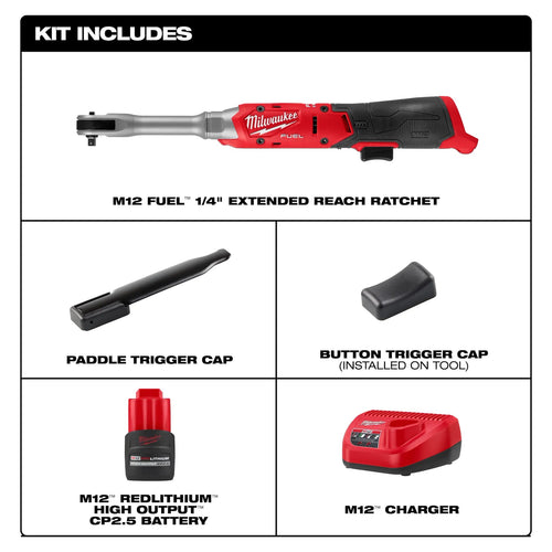 Milwaukee M12 FUEL™ 1/4 Extended Reach Ratchet Kit Milwaukee